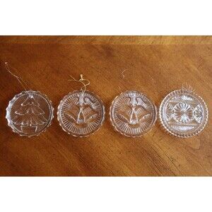 Lot 4x Vtg Fostoria Clear Lead Crystal Glass Christmas Ornaments Tree Candy Bell